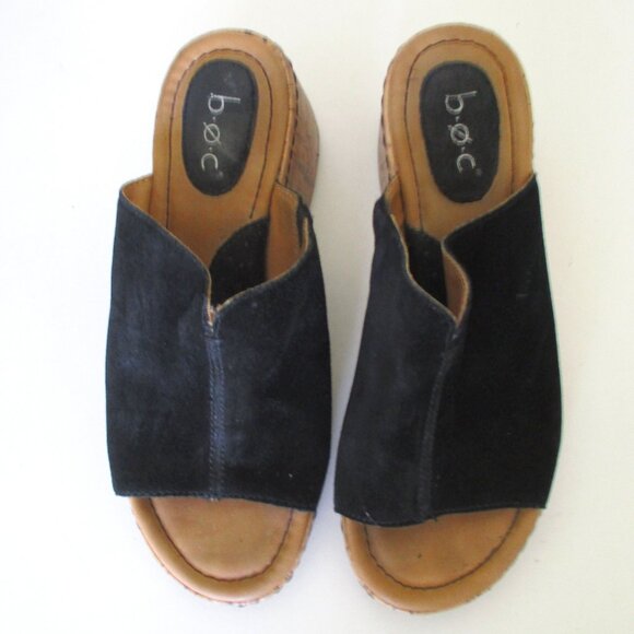 Born b.o.c Womens Black Leather Slide w/2" Wedge Heel - Size 7M - Picture 3 of 8